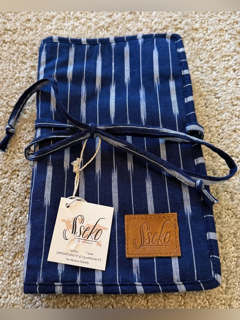 Sseko Jewelry Roll Navy Ikat Travel Fabric Canvas India Women Global Sustainable